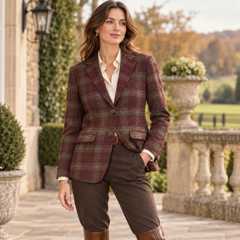 Eddie Bauer Burgundy Plaid Blazer Jacket Wool Brown 10 Academia Preppy Office